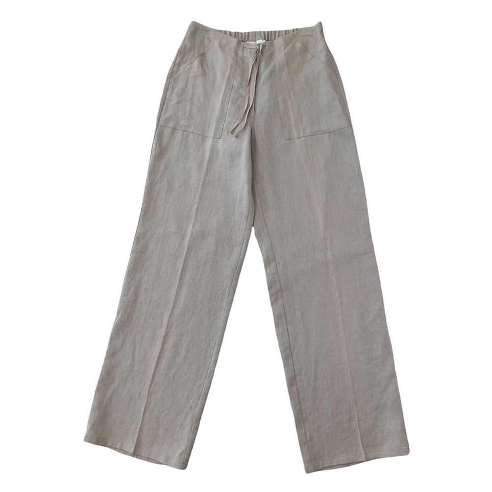 Soft Surroundings Wide Leg High-Rise Drawstring Linen Pants Tan Sz XSmall
